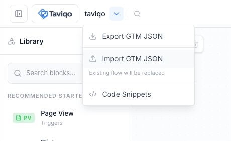 Import and export GTM JSON menu